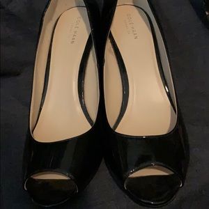 Cole Haan black patent leather wedge shoes